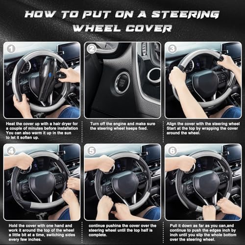 SEG Direct Car Steering Wheel Cover 15.5"-16" Silver Carbon Fiber Pattern - Image 6