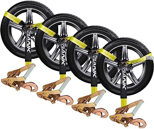 Car Tie Down Straps, 4PK 2"x96" Tire Tie Downs, Snap Hooks by Digank