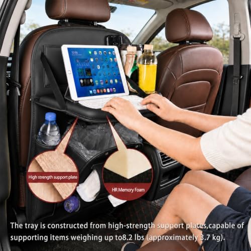 Backseat Car Organizer with Tray, 2 Pack Leather Seat Storage - Image 3