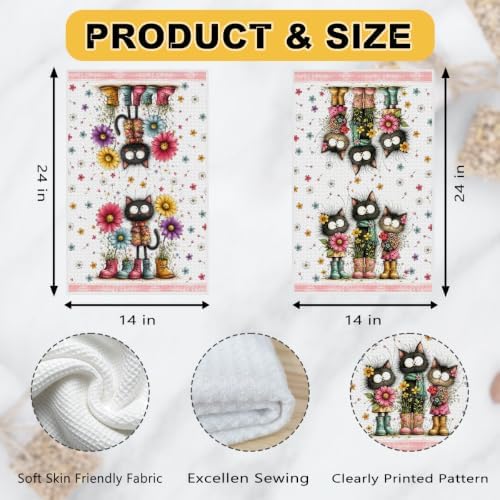 2 Pcs Funny Cat Kitchen Towels, Cat Theme Soft Absorbent Hand Tea Towels 03 - Image 3
