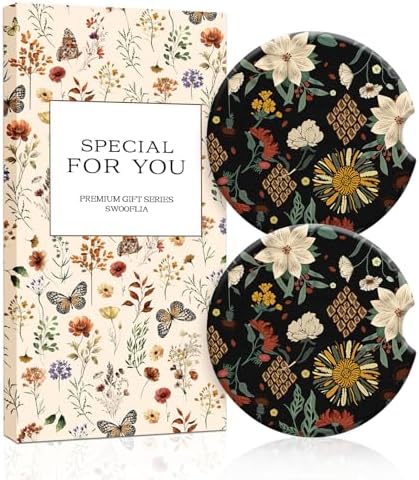 Swooflia Elegant Ceramic Car Coasters Vintage Floral Cup Holder Coasters by Swooflia