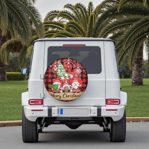Winter Gnomes Spare Tire Cover Red Truck Xmas Decor Green Tree Wheel Sun - Image 7