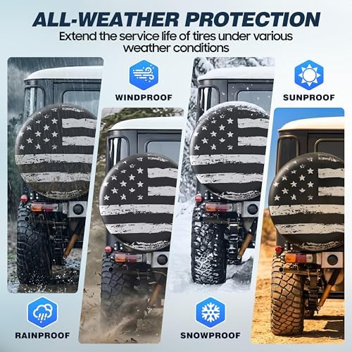 Moonet 18" American Flag Spare Tire Cover Black-White - Image 4