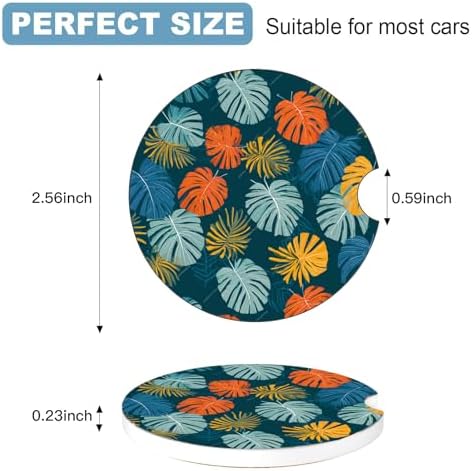 Ceramic Car Cup Holder Coasters Set of 2, 2.56 in Blue Maple Leaf - Image 2