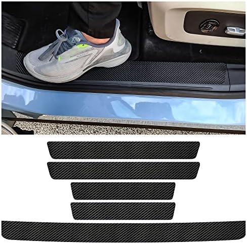 5PCS Car Door Sill Protector, Carbon Fiber Threshold/Rear Bumper Guard by Turcee
