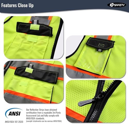 JKSafety Safety Vest for Men Women Hi Vis Reflective Vest JK220 Yellow 5XL - Image 3