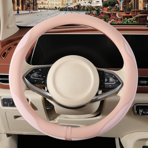 Nappa Leather Ice Silk Fabric Pink Steering Wheel Cover Women - Image 2