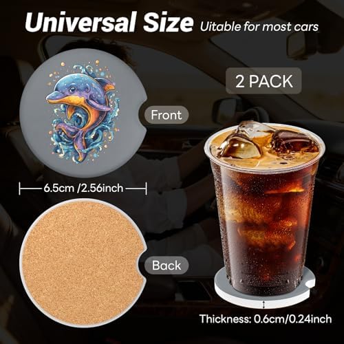 Car Cup Holder Ceramic Coasters 2 Pack, 2.56 in Anti Slip Absorbent Coaster - Image 4