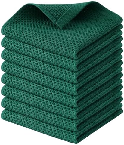 Kitinjoy 100% Cotton Waffle 8-Pack Kitchen Towels, Dark Green by Kitinjoy