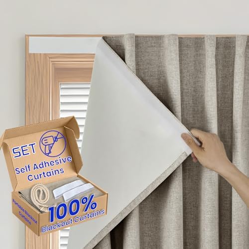 100% Blackout Self Adhesive Portable Curtains by Sovtfides