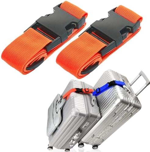 Luggage Straps for Suitcases, Travel Belt Multiple Connector, 2 Pack Orange by Ajmyonsp