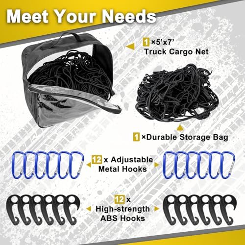 5'x7' Truck Cargo Net Stretches to 9'x12' Super Duty Bungee - Image 3