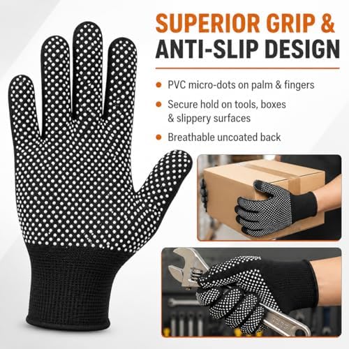 6 Pairs Work Gloves with Anti-Slip Grip Dots - Image 4