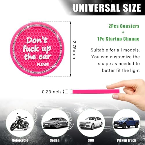 Ziciner 2 Pack Bling Car Cup Holder Coaster, 2.75 Inch Anti-Slip Auto Insert - Image 2