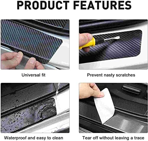 4Pcs Carbon Fiber Car Door Sill Protectors Door Entry Guard Compatible - Image 3