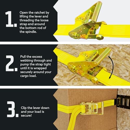 DC Cargo Tie-Down Ratchet Straps Heavy-Duty Flats Hook Trailer Strap, Heavy - Image 5