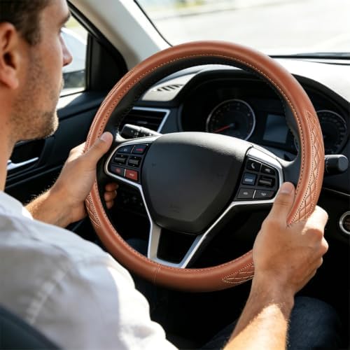 AUCELI 14.5-15 Inch Steering Wheel Cover Non-Slip Leather - Image 5