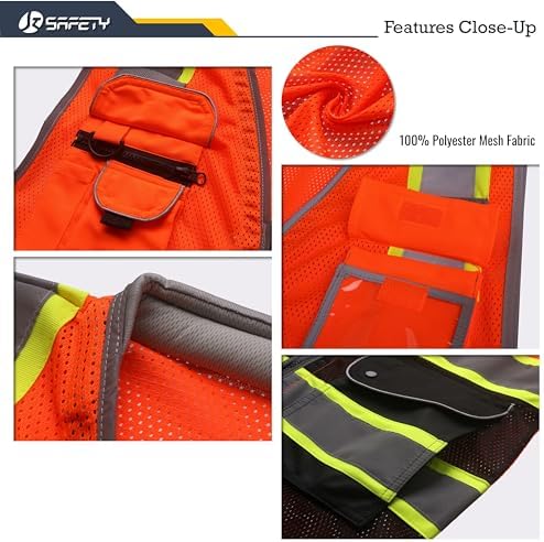 JKSafety Hi Vis Safety Vest for Men Women Cushioned Collar JK101 OBlack XL - Image 2