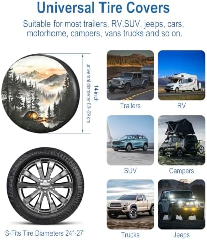 RV Spare Tire Cover Mountain Lake Tree 14in Waterproof Universal Fit - Image 3
