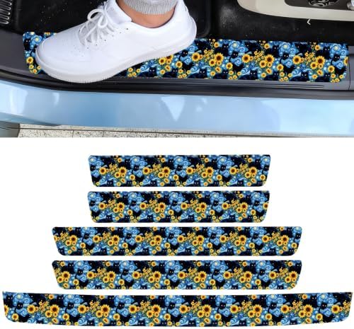 5PCS Starry Cat Sunflower Car Door Sill Sticker Carbon Fiber Leather Decal by Unknown