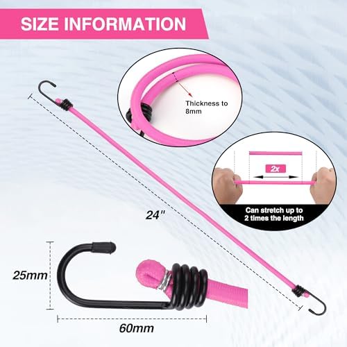 WORKPRO 24" Bungee Cords with Hooks, 4 Pack Heavy Duty Outdoor Bungee Strap - Image 2