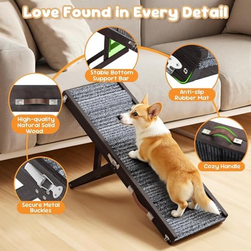 Pawaboo Dog Ramp for Couch Foldable, 5 Ajustable Height from 9.8" to 20.5" - Image 3