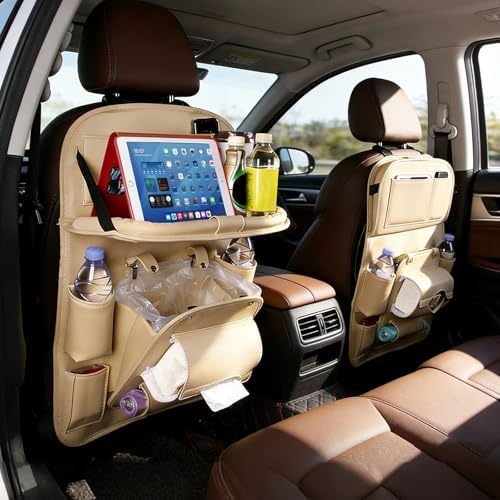 Backseat Car Organizer with Tray, 2 Pack Leather Seat Storage by TENLBYC