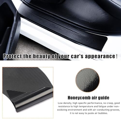 Ohleats 4 PCS Car Door Sill Protectors, Anti Scratch Carbon Fiber Auto - Image 5