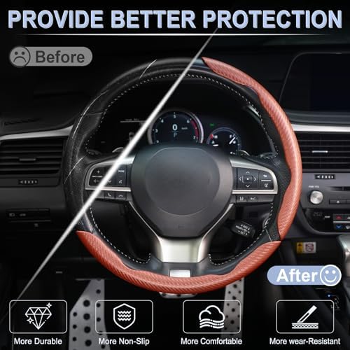 Amiss 3pcs Carbon Fiber Anti-Skid Steering Wheel Cover, Waterproof & Segmented - Image 4