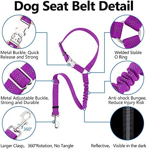 Plutus Pet Dog Seat Belt for Car Headrest, Reflective - Image 2