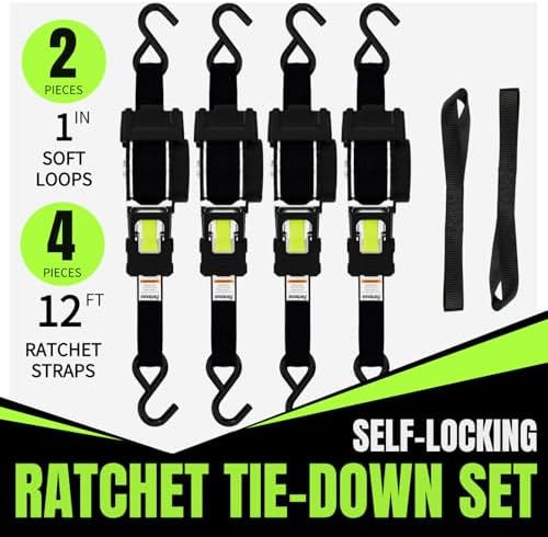Retractable Ratchet Straps, 1 Inch x 12 Feet, 760lb Break Strength, Self - Image 2