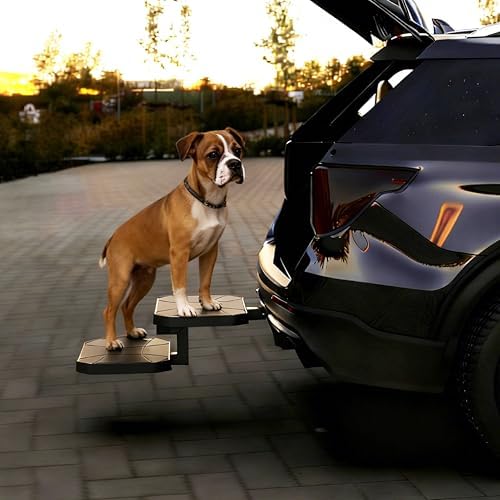 Dual-Step Foldable Pet Hitch Step, Foldable Two-Tier Flip-Out Dog Stairs Fits - Image 3