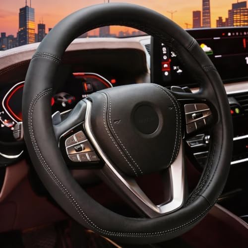 HOTOR Car Leather Steering Wheel Cover, Universal 14.5"-15" by HOTOR