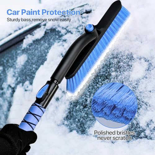 44" Snow Brush and Ice Scrapers Detachable, 360° Pivoting Soft Bristle Head - Image 3