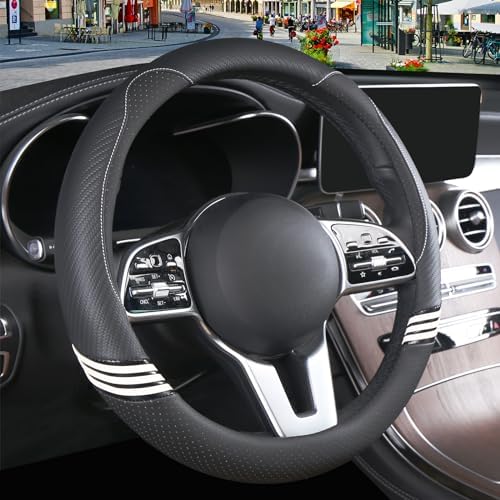 15 inch Cute Leather Steering Wheel Cover Black by Binsheo
