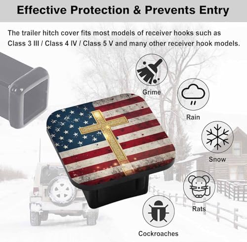Swono 1 Pack AUTO Trailer Hitch Cover Golden Cross on Vintage Flag 2Inch Rubber - Image 3