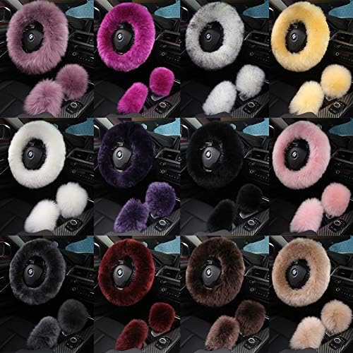 3Pcs Set Fashion Fluffy Fuzzy Wool Fur Soft Steering Wheel Cover - Image 4