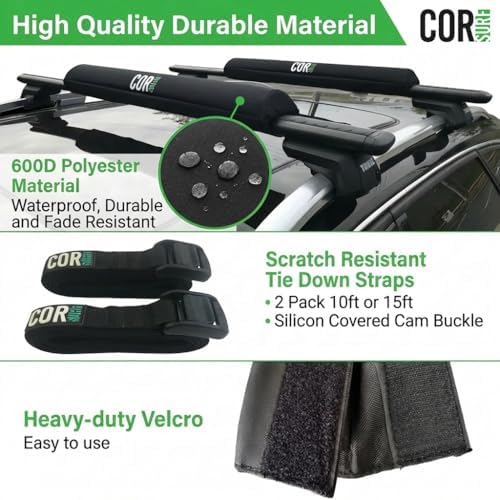 COR Surf Aero Roof Rack Pads, No-Scratch Tie Down Straps, 28in Wide 10ft - Image 2