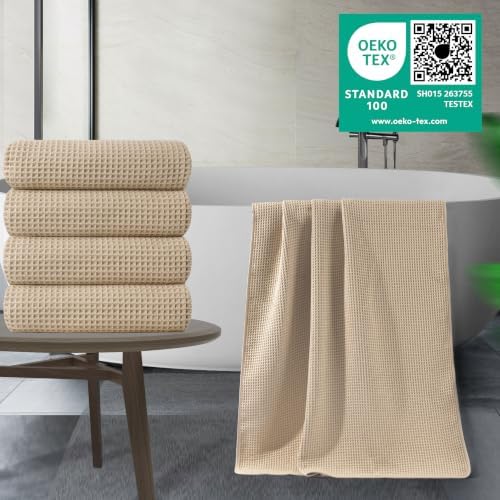 POLYTE 430 GSM Poly Blend Microfiber Quick Dry Waffle Bath Towel, 30x60 in - Image 2