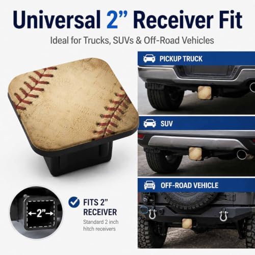 Trailer Hitch Covers Grunge Baseball, Heavy Duty 2 Inch Hitch Cover - Image 4