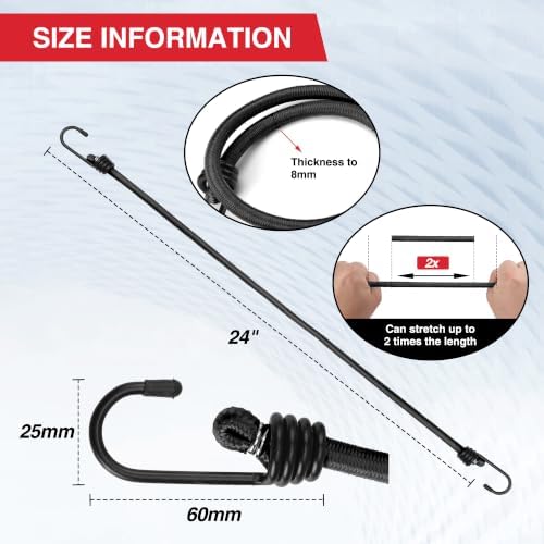 WORKPRO 24" Bungee Cords with Hooks, 4 Pack Heavy Duty Outdoor Bungee Strap - Image 2