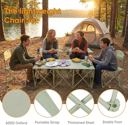 5 Pcs Camping Chair and Folding Camping Table Set, Outdoor Folding Picnic - Image 4