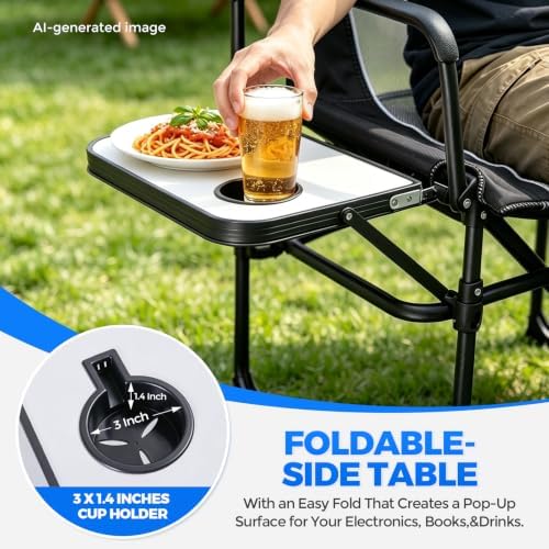 2 Pack Camping Chairs with Side Table & Cup Holder 400 lbs - Image 4
