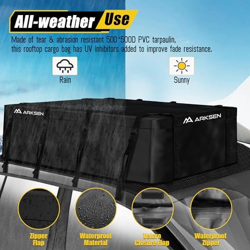 ARKSEN Extra-Wide 42 Cubic Feet Waterproof Rooftop Cargo Carrier Bag Heavy Duty - Image 3