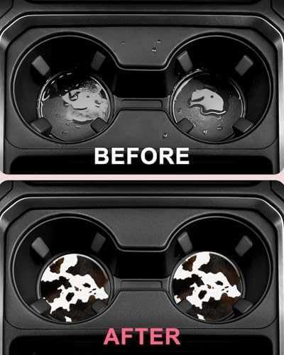 Swooflia Elegant Ceramic Car Coasters Classic Brown Cow Cup Holder Coasters - Image 4