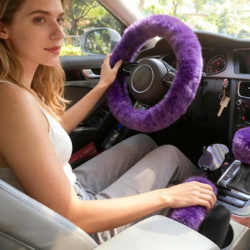 Fluffy Steering Wheel Cover 3PCS Set – Plush Fuzzy Fur Steering Wheel Cover - Image 2