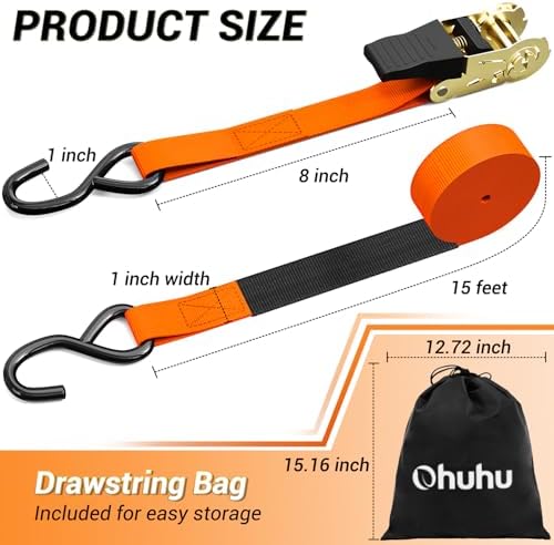 Ohuhu Ratchet Tie Down Straps for Moving Appliances 1" x 15' 8-Pack - Image 5