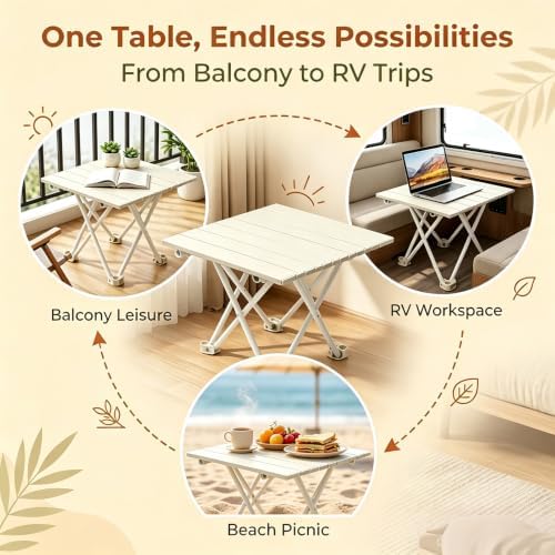 Folding Small Camping Table, Portable Aluminum Camp Table White - Image 4
