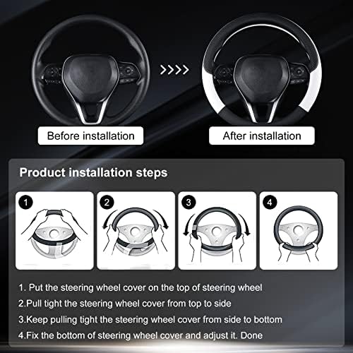 Auto Car Genuine Leather Steering Wheel Cover Anti Slip Wrap 15" - Image 5
