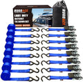 Ratchet Tie Down Straps 1in x 10ft 900 lbs Break Strength 8PK Blue RUGOACE by RUGOACE